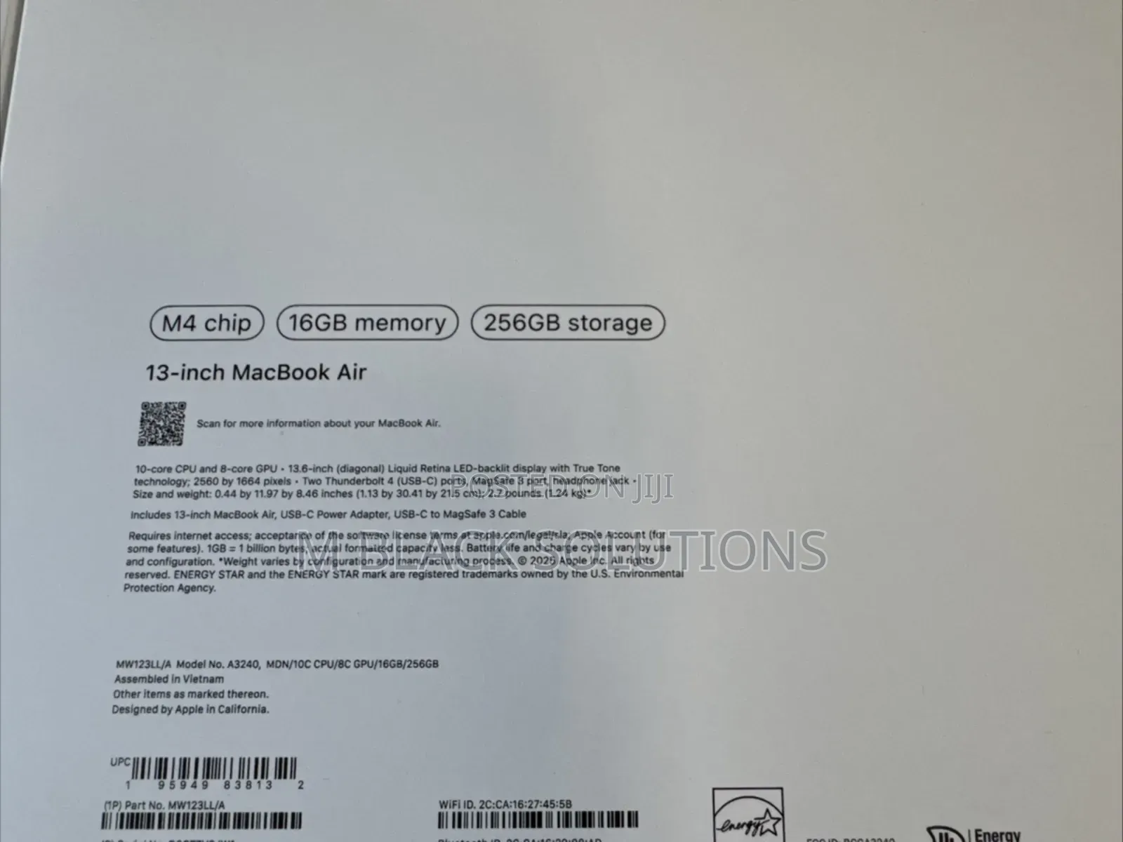 New Laptop Apple MacBook Air 16GB Apple M4 SSD 256GB