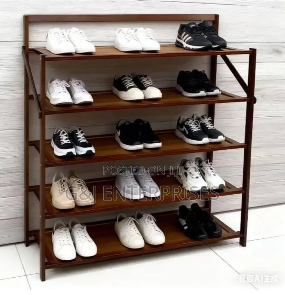 5 Tier Fordable Wood Shoe Rack