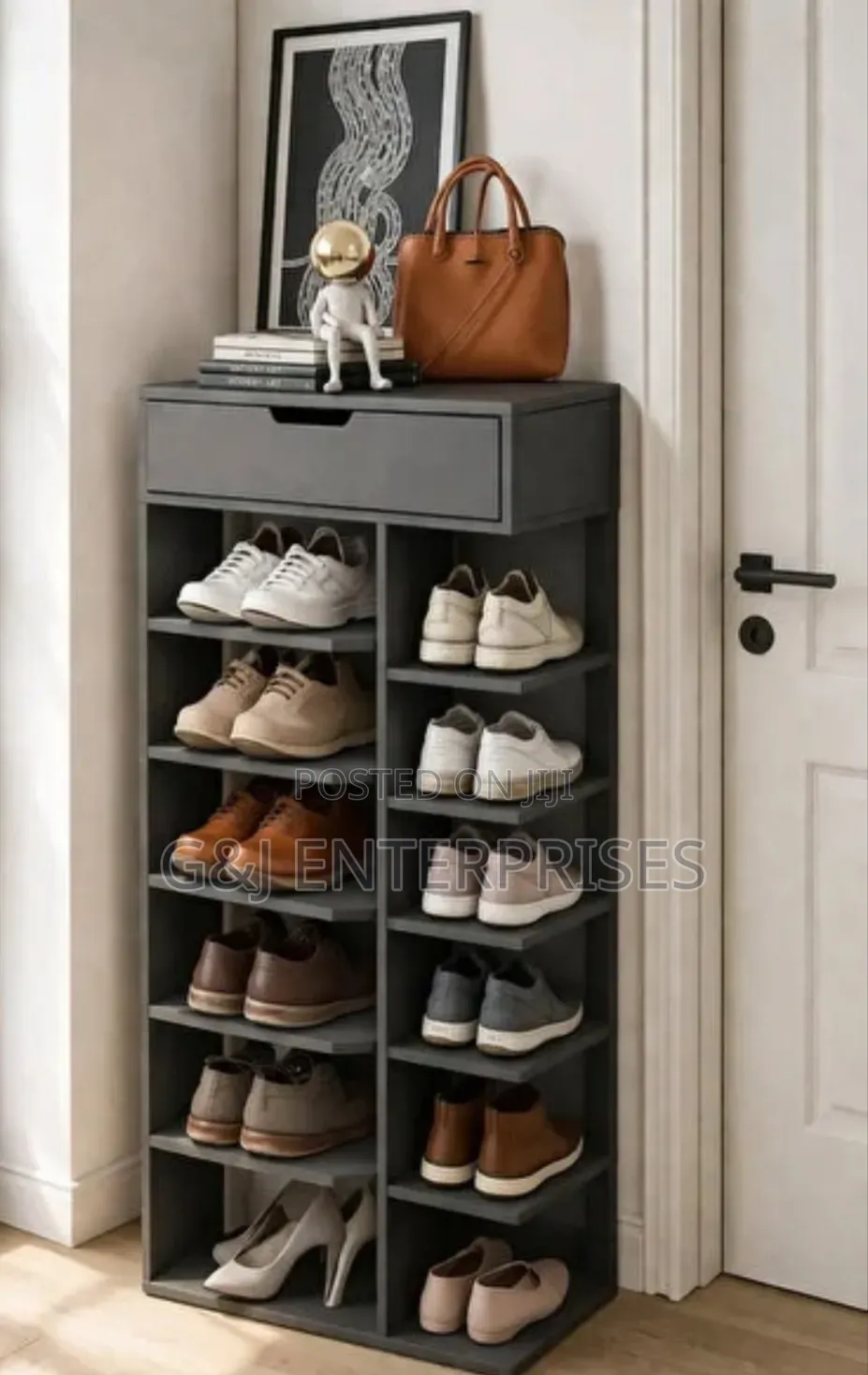 7 Layer Wood Shoe Rack With Top Drawer