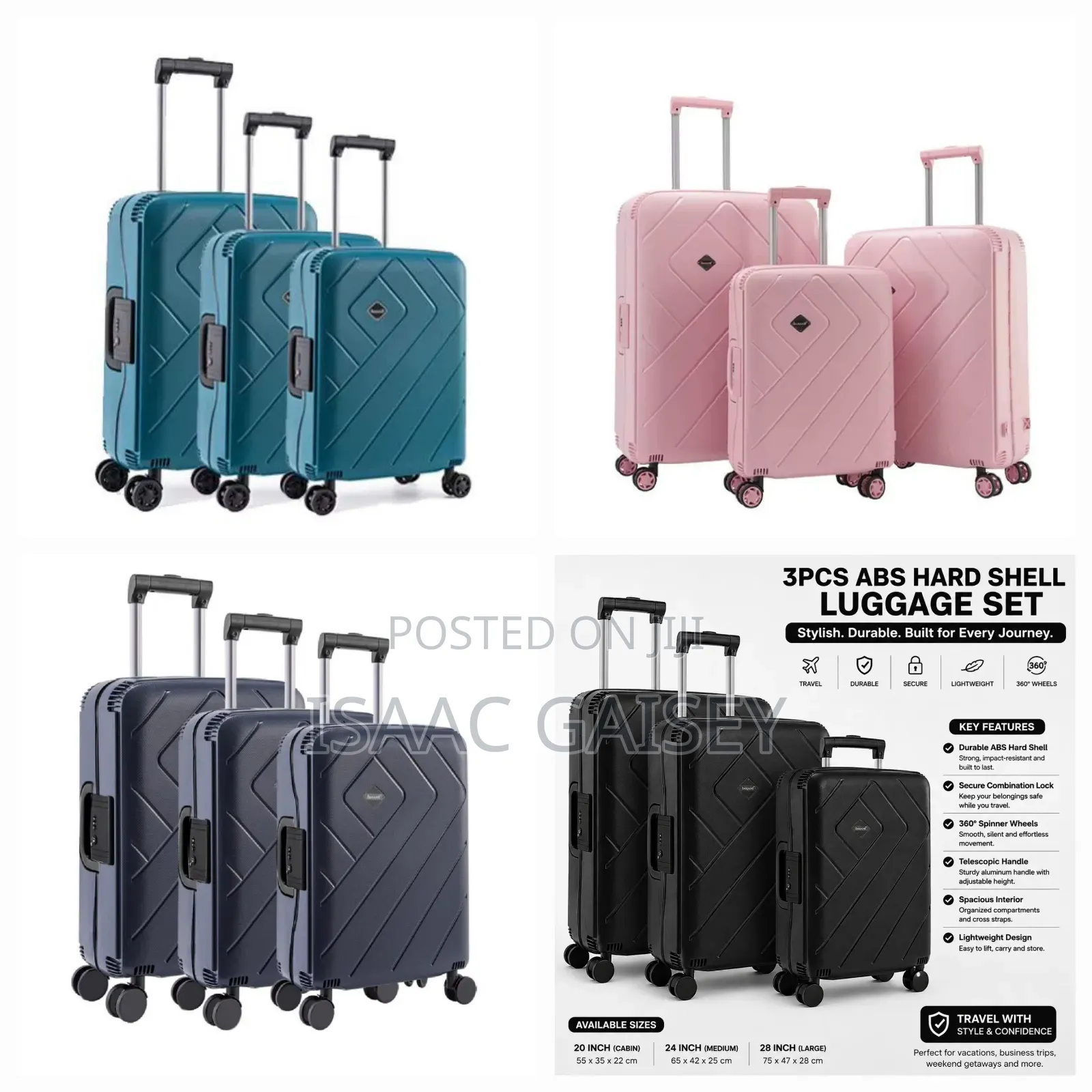 3pcs Zipless Abs Hard Shell Premium Anticrake Lugguage Set