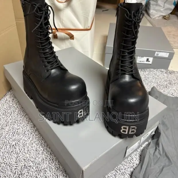 BalenciagaBoots an Exaggerated, Ultra-Round Toe, Tall Lace-Up Shaft
