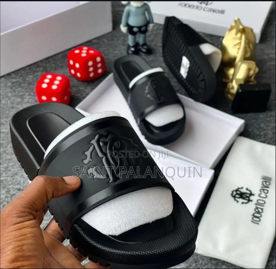 These Are Black Roberto Cavalli Slide Sandals