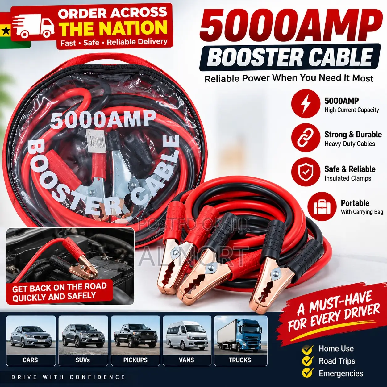 5000A Heavy-Duty Battery Booster Cables