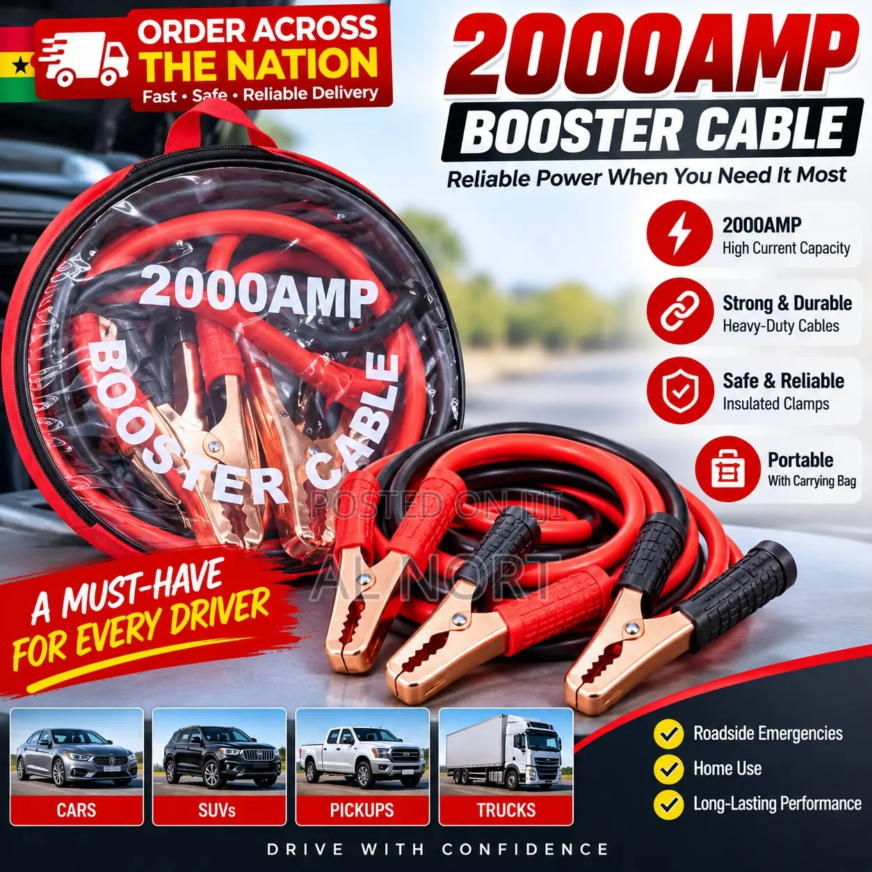 5000A Heavy-Duty Battery Booster Cables