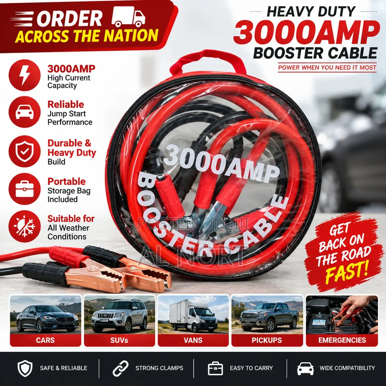 5000A Heavy-Duty Battery Booster Cables