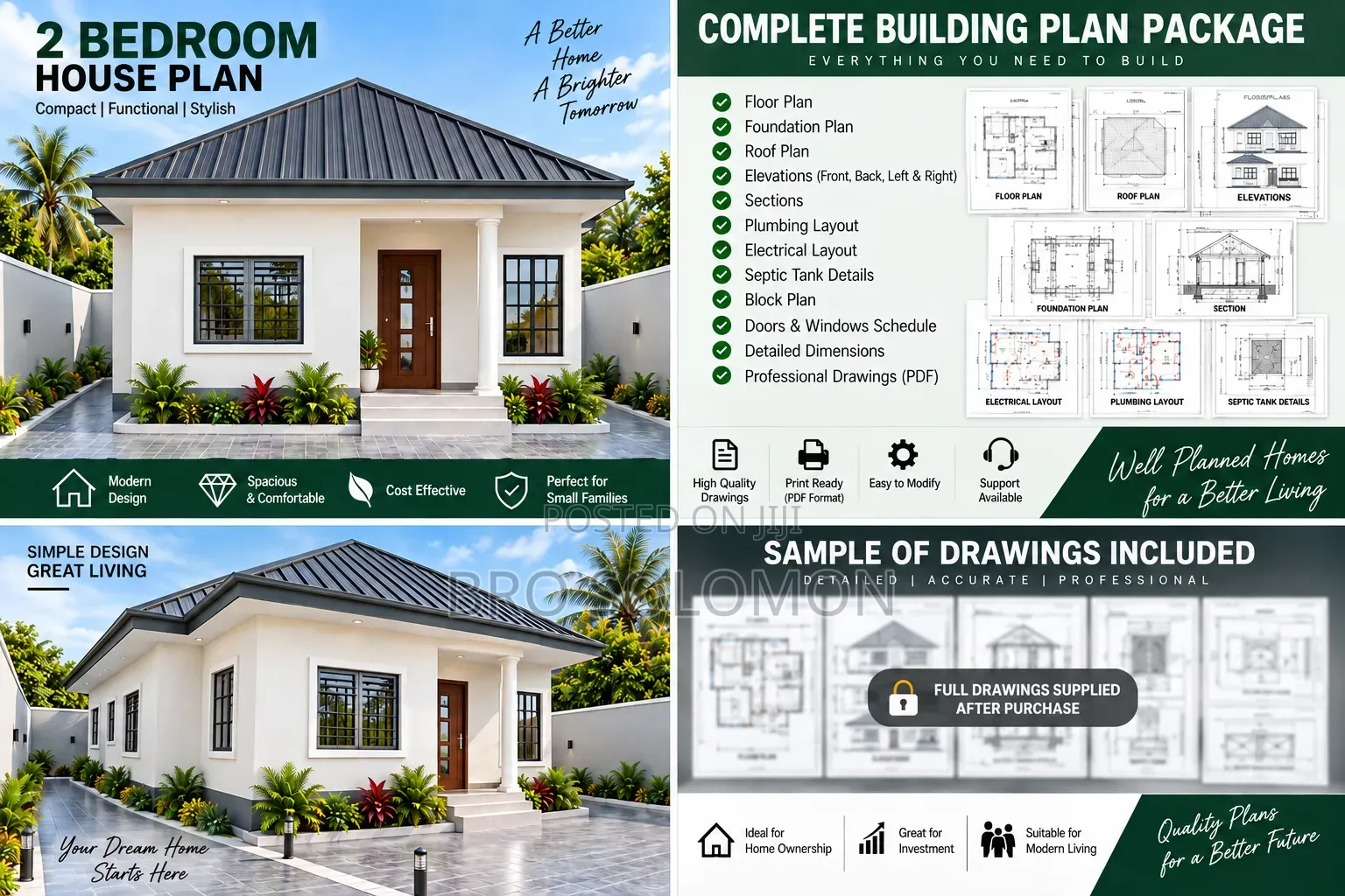 Modern 2-Bedroom House Plan for Sale