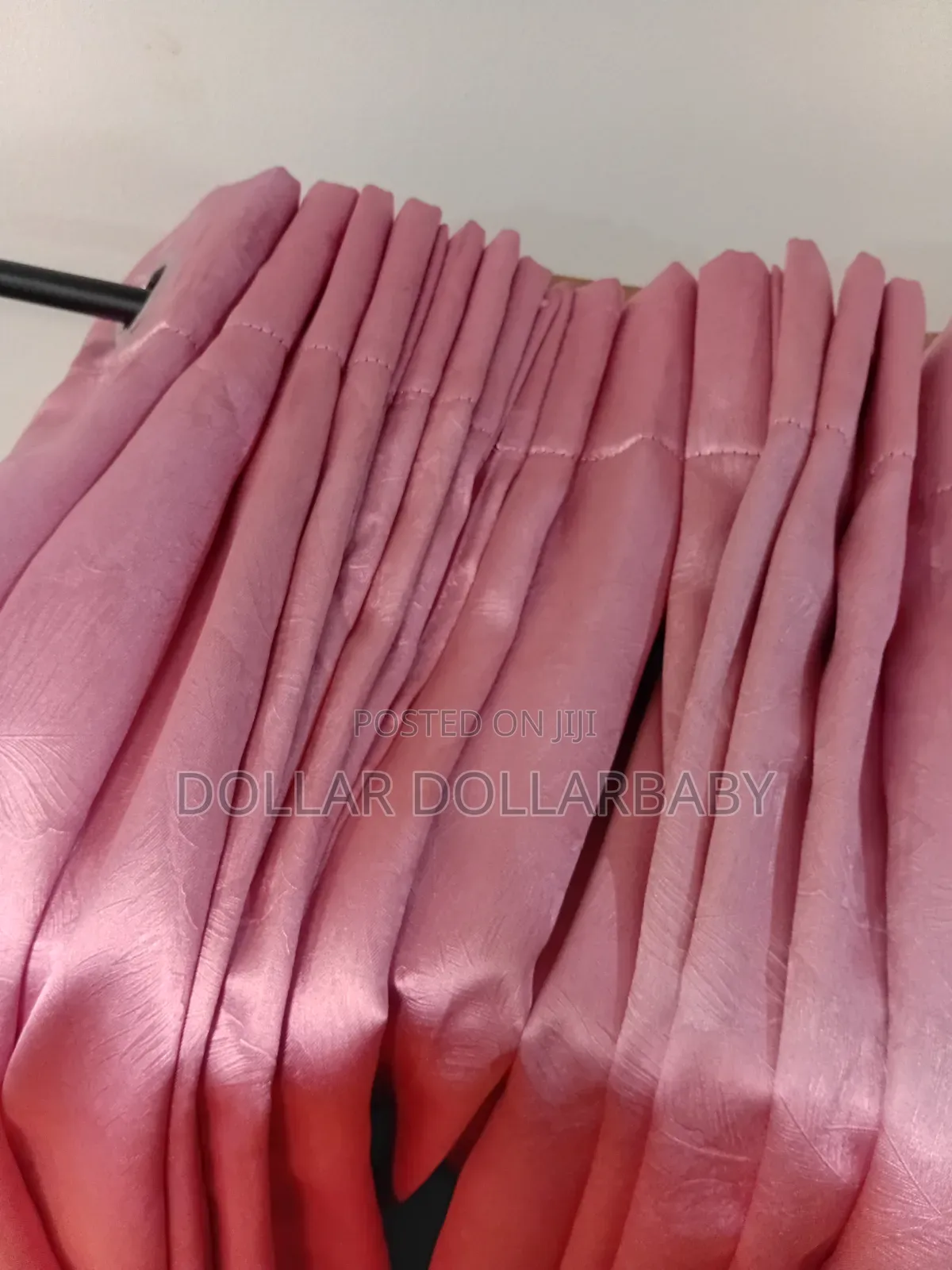 Set of 4 Pink Faux Silk Floor-Length Eyelet Curtains
