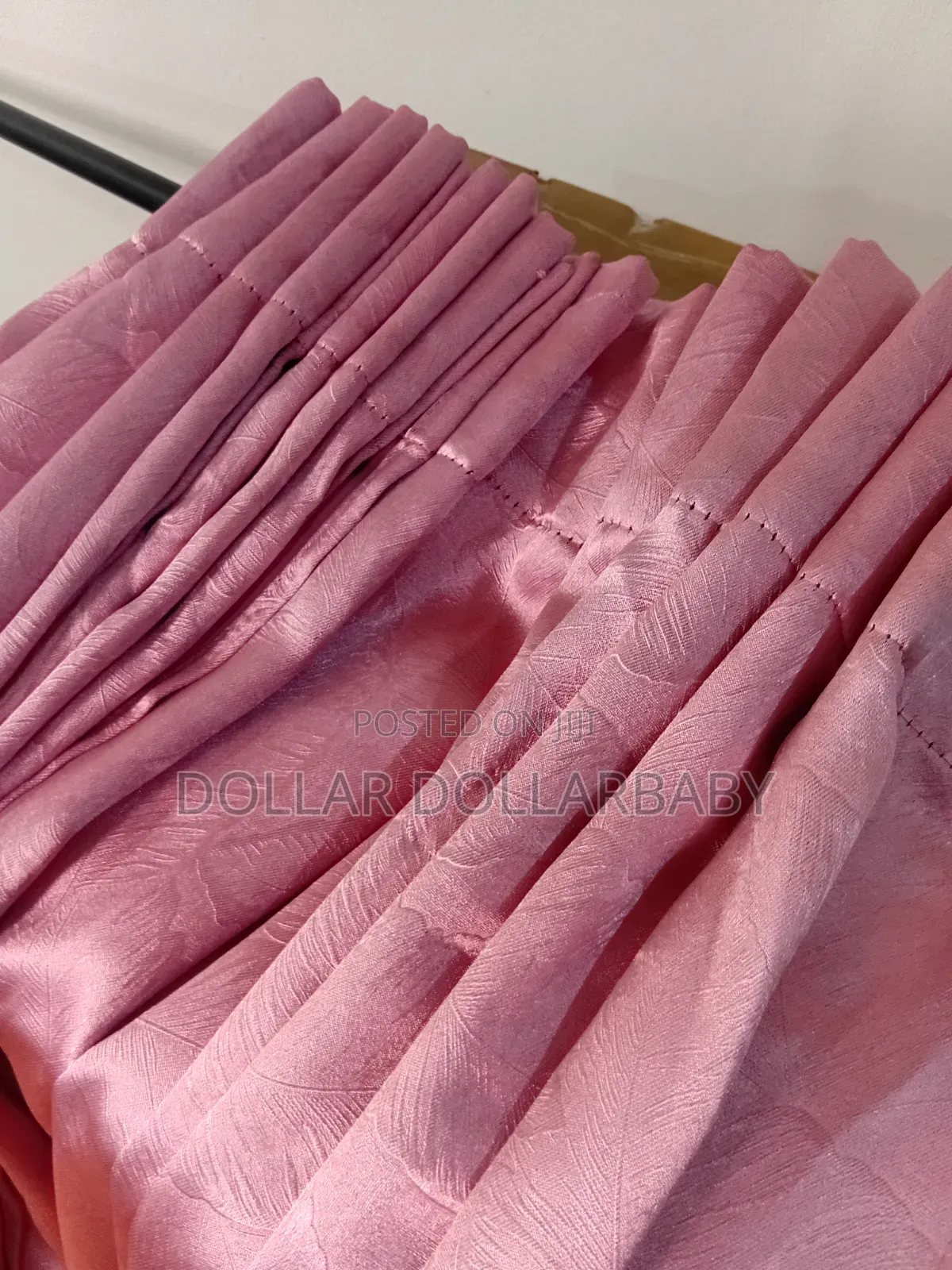 Set of 4 Pink Faux Silk Floor-Length Eyelet Curtains