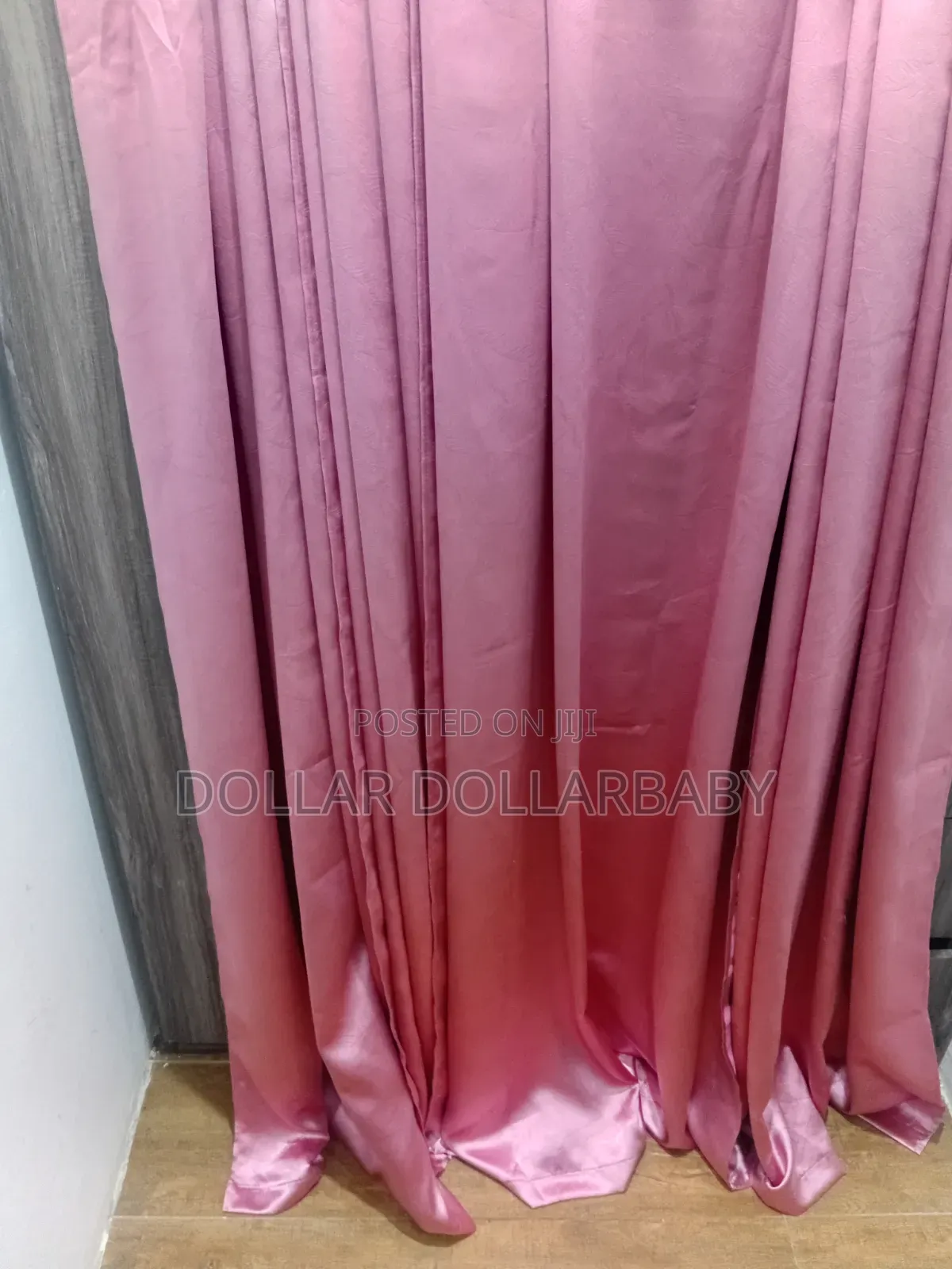 Set of 4 Pink Faux Silk Floor-Length Eyelet Curtains