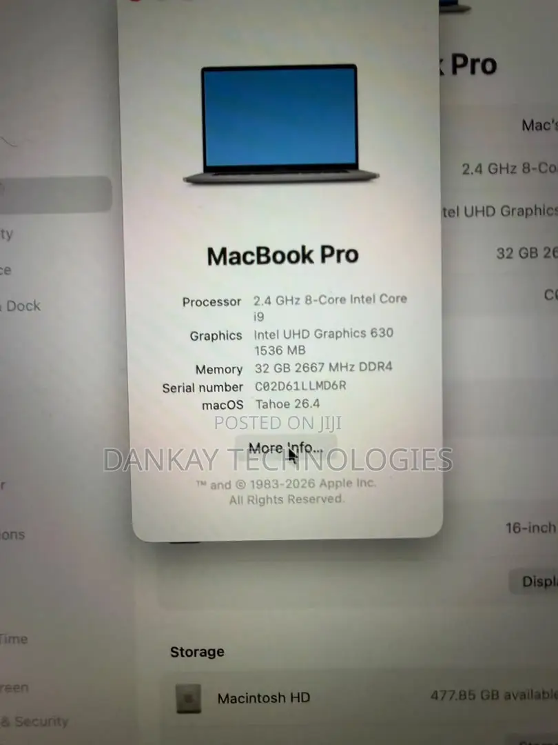Laptop Apple MacBook Pro 16GB Intel Core i9 SSD 512GB
