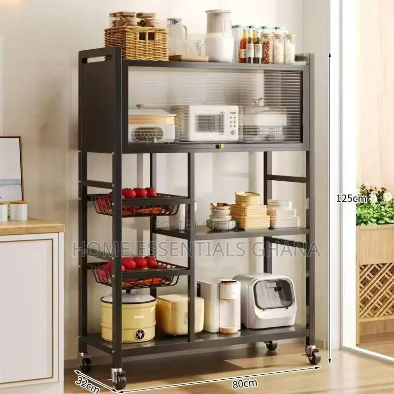 4-Tier Kitchen Storage Rack With Drawers Wheels