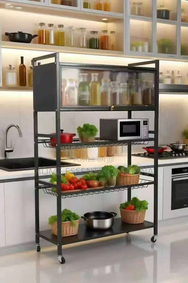 4-Tier Kitchen Storage Rack With Drawers Wheels