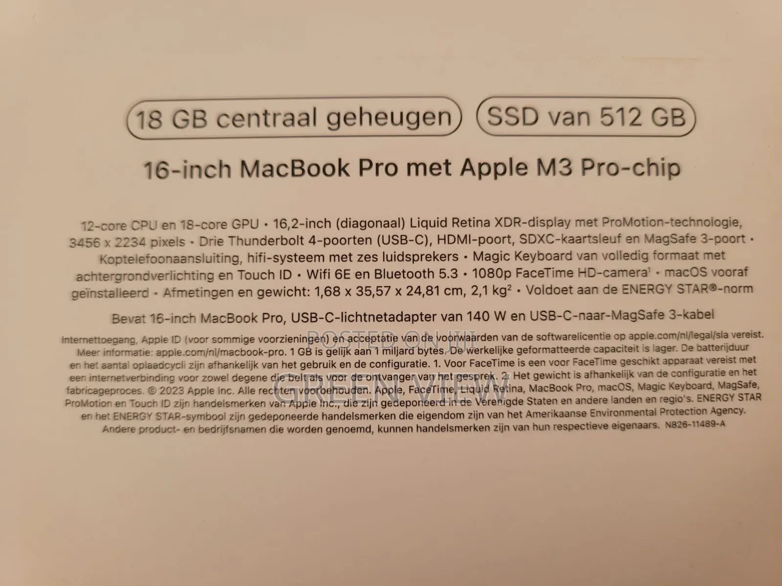 New Laptop Apple MacBook Pro 2024 M3 18GB Apple M3 Pro SSD 512GB