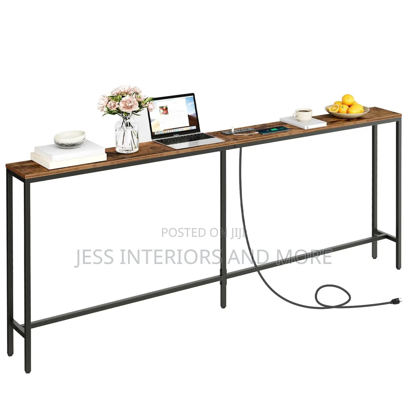 Console Table With Power Outlet and USB Ports (200cm), Narrow