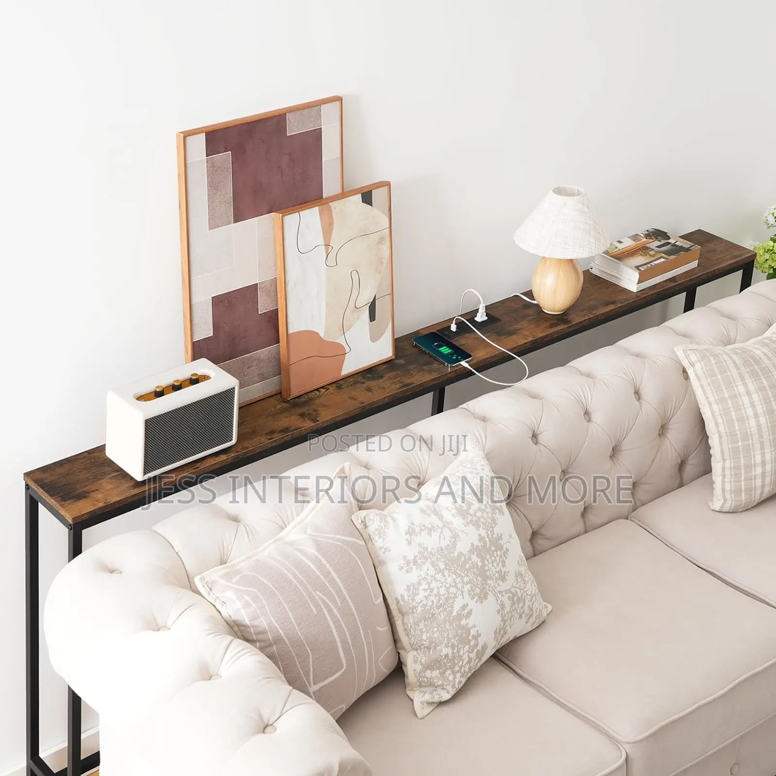 Console Table With Power Outlet and USB Ports (200cm), Narrow
