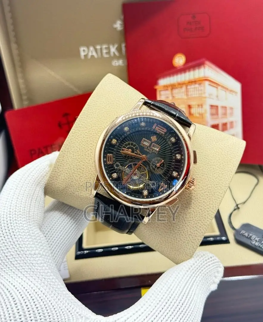 Luxury Patek Philippe-Style Automatic Dress Watch Black Strap