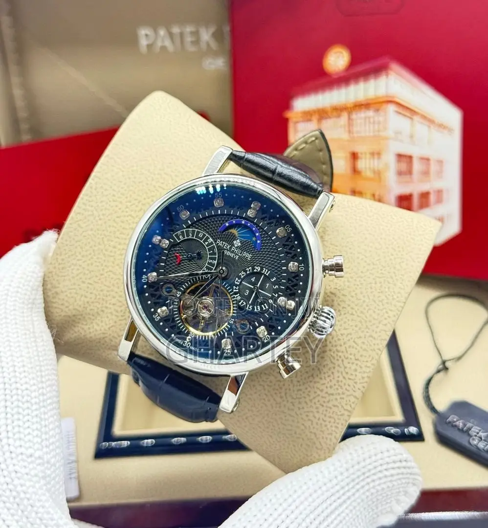 Luxury Patek Philippe-Style Automatic Dress Watch Black Strap