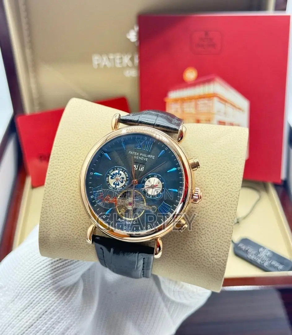 Luxury Patek Philippe-Style Automatic Dress Watch Black Strap