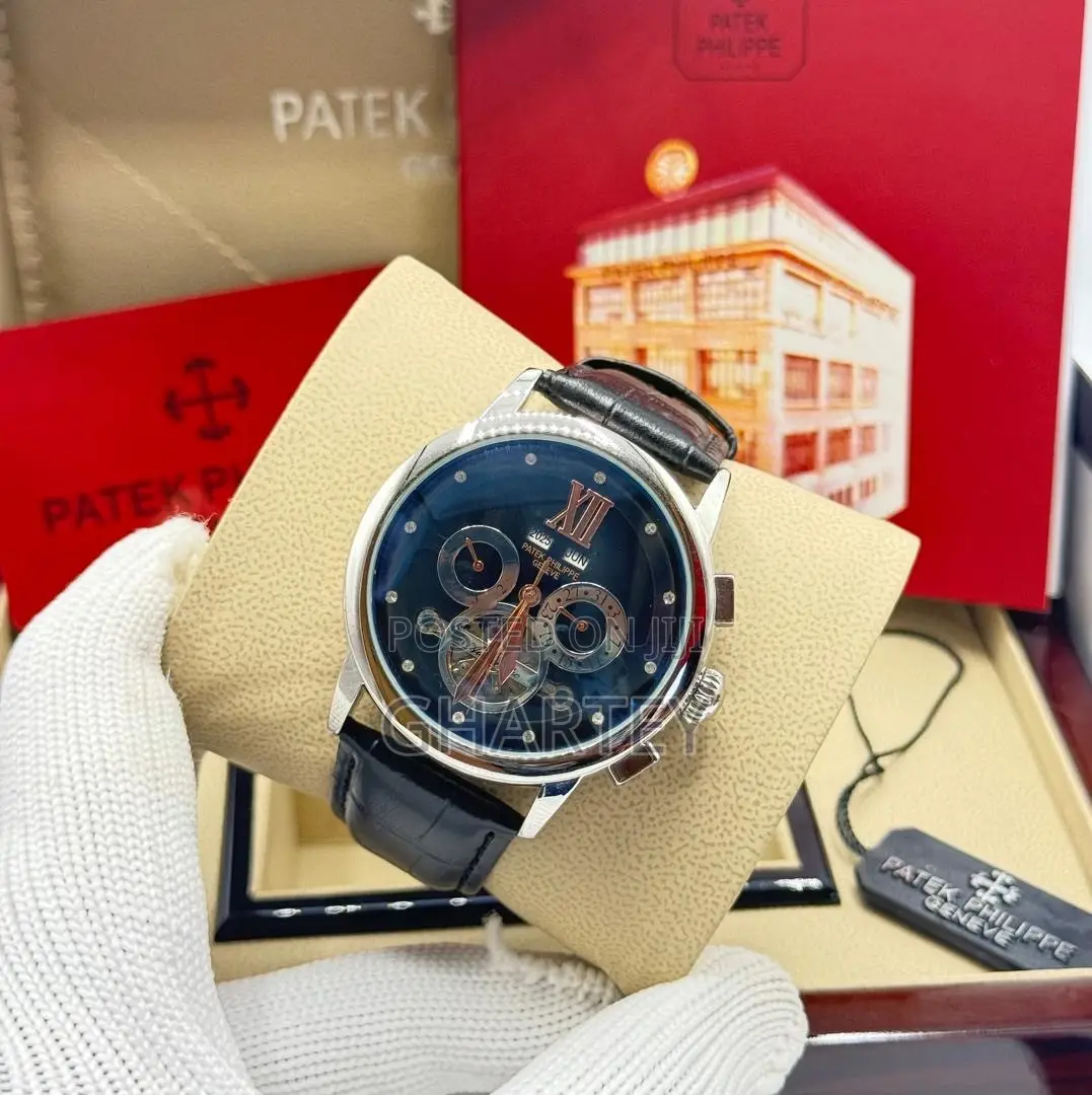 Luxury Patek Philippe-Style Automatic Dress Watch Black Strap