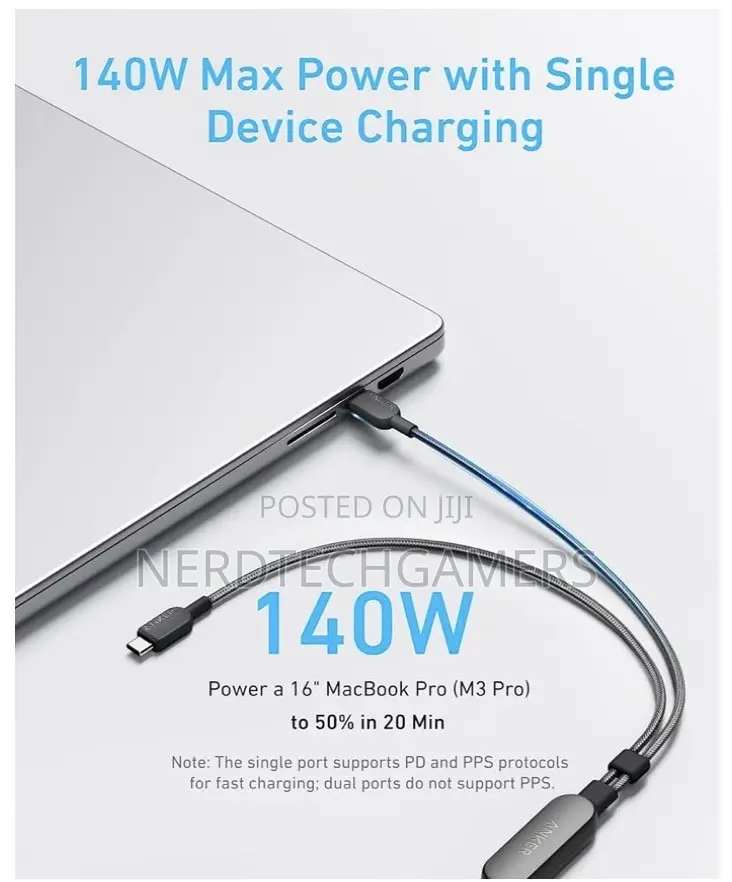 ANKER 2in1 USB-C to USB-C 6ft 140w