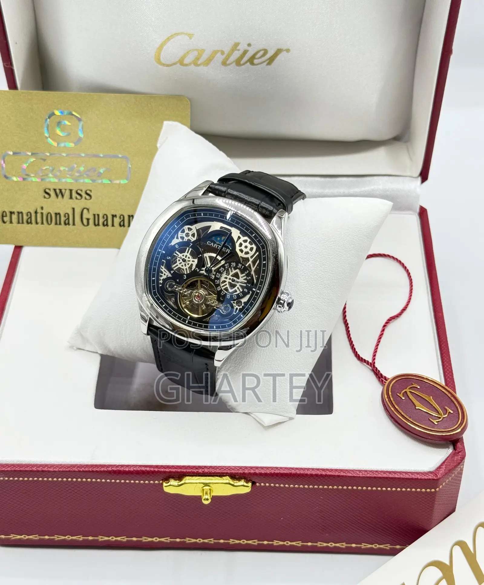 Luxury Cartier Automatic Watch Quality Leather Black