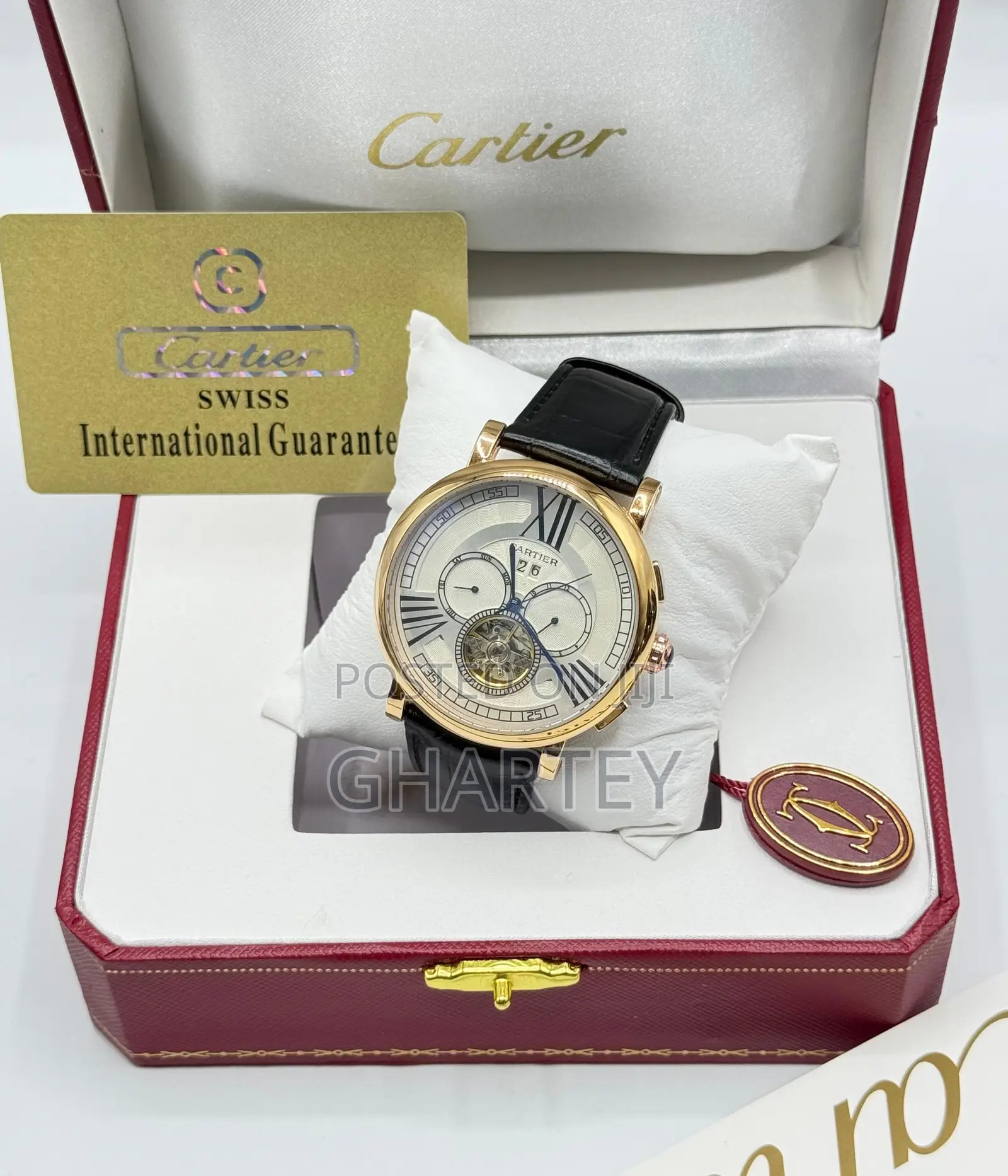 Luxury Cartier Automatic Watch Quality Leather Black