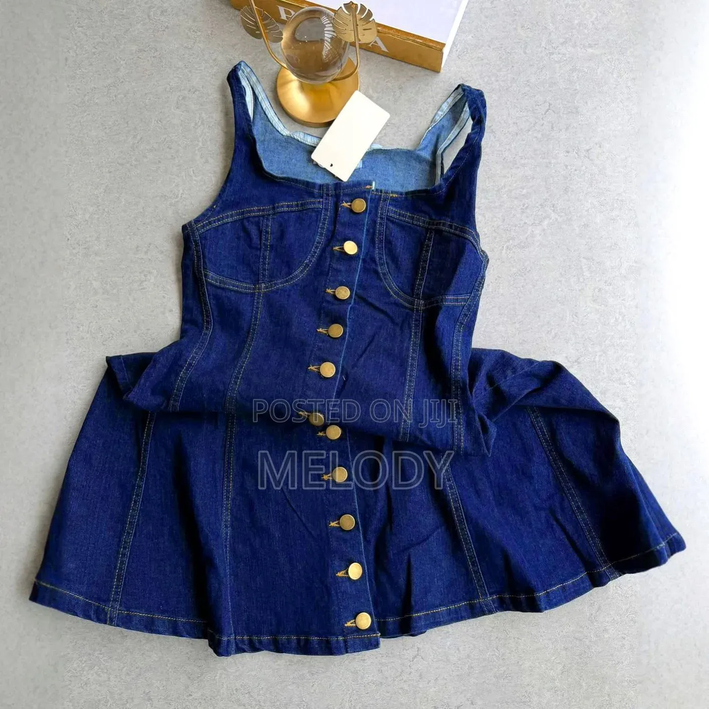 Button-Front Sleeveless Denim Mini Sundress