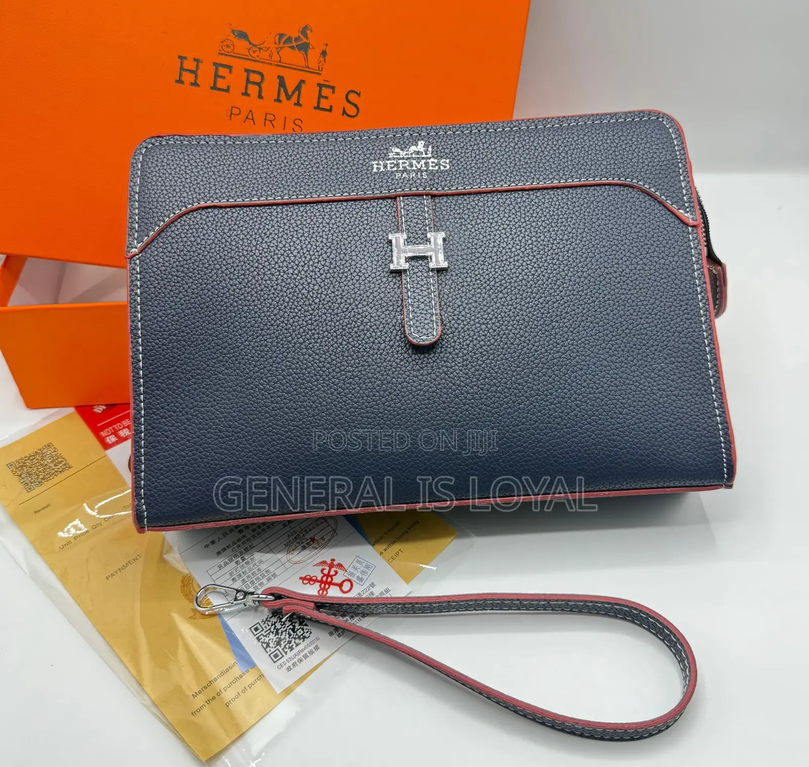 Hermes Navy Blue Leather Purse / Clutches /Hand Bag