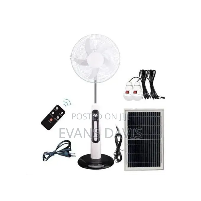 Rechargeable Solar Fan With 2 Bulbs and Remote