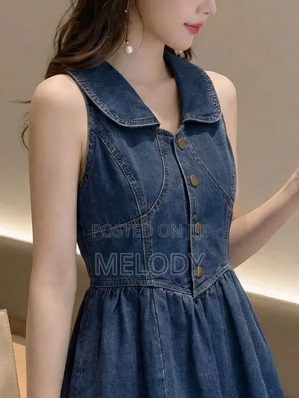 Button-Front Sleeveless Denim Mini Sundress