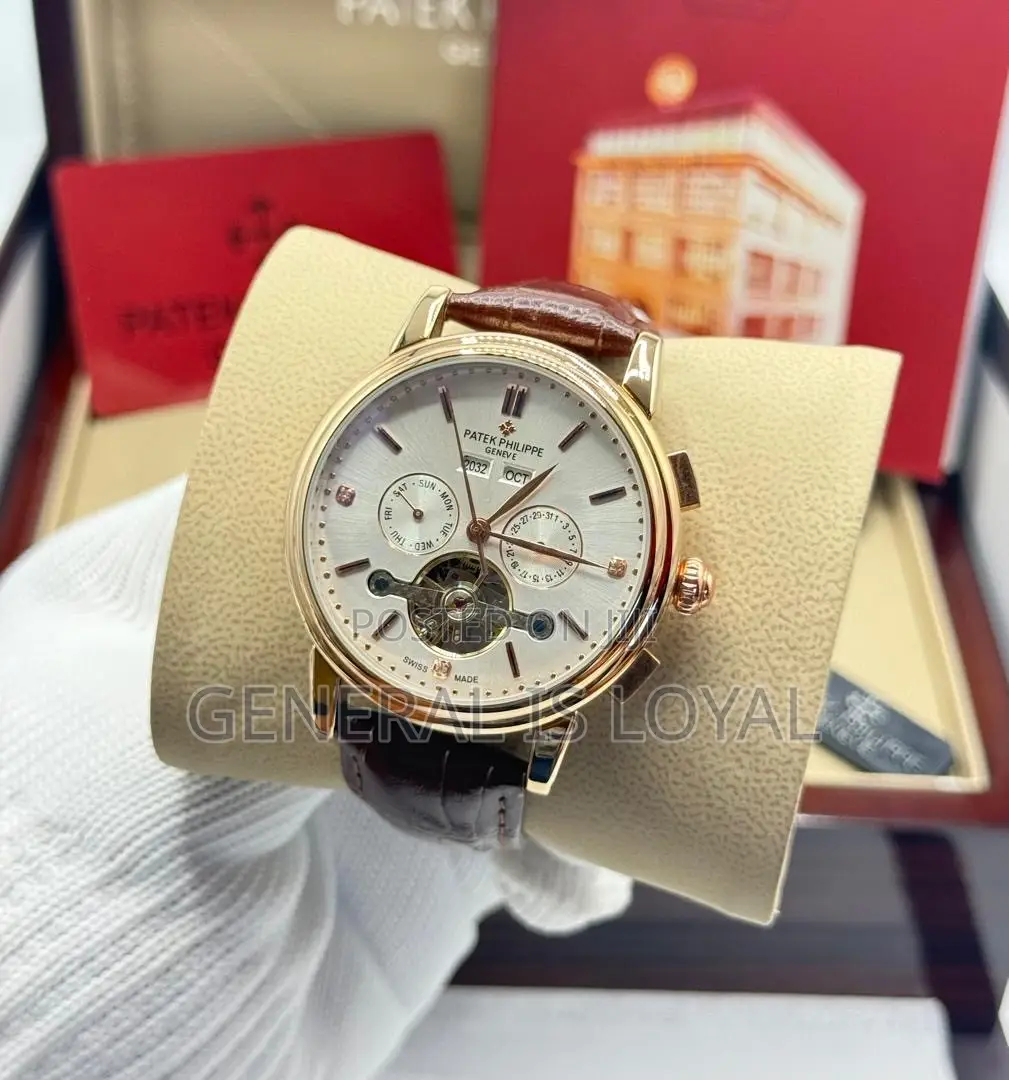 Patek Philippe Automatic Date Day Men’s Wristwatch Leather Strap,