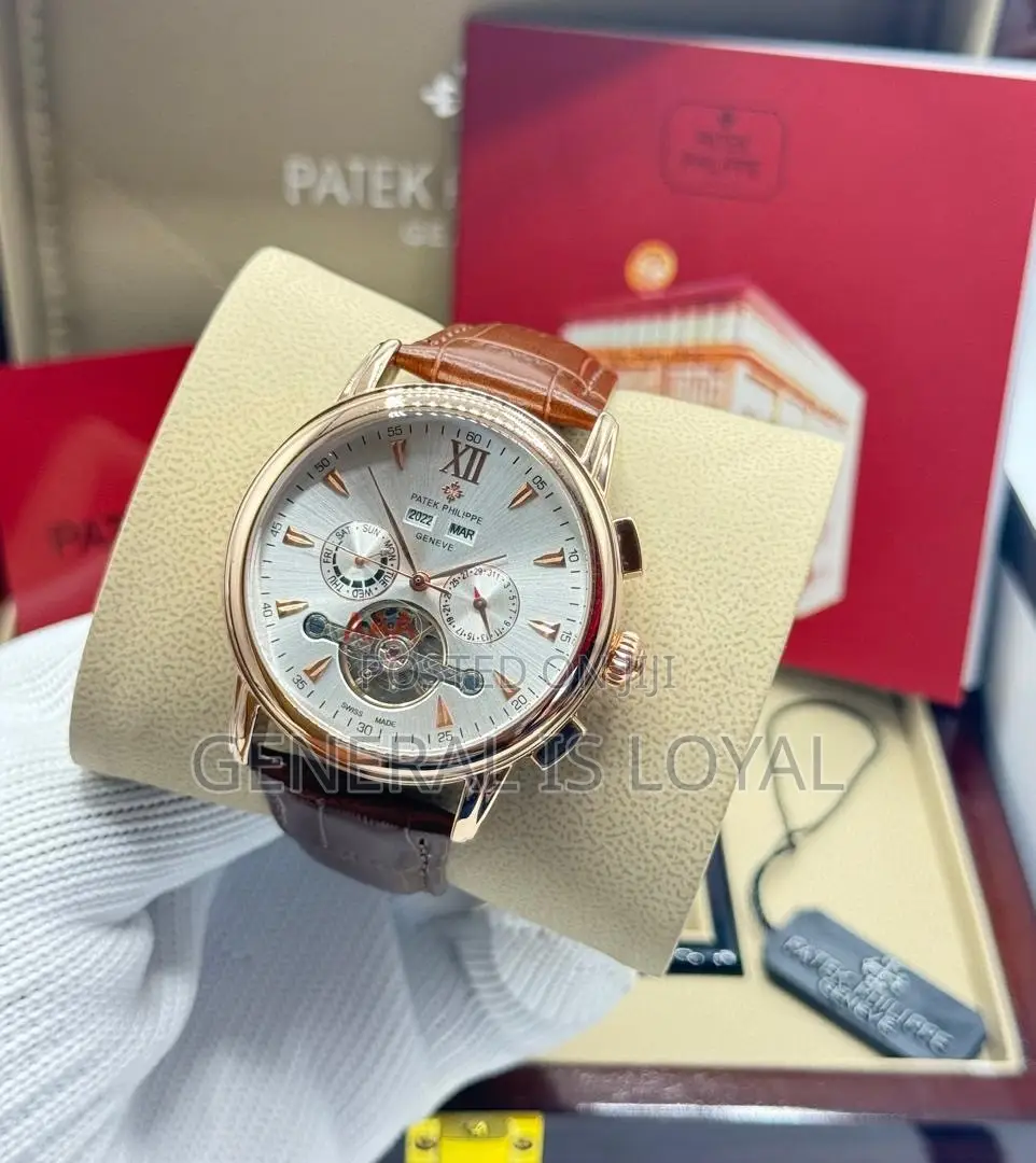 Patek Philippe Automatic Date Day Men’s Wristwatch Leather Strap,