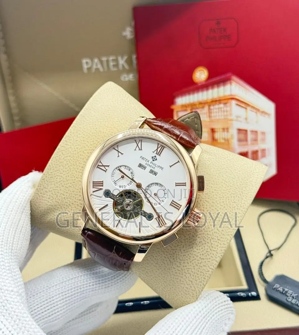 Patek Philippe Automatic Date Day Men’s Wristwatch Leather Strap,