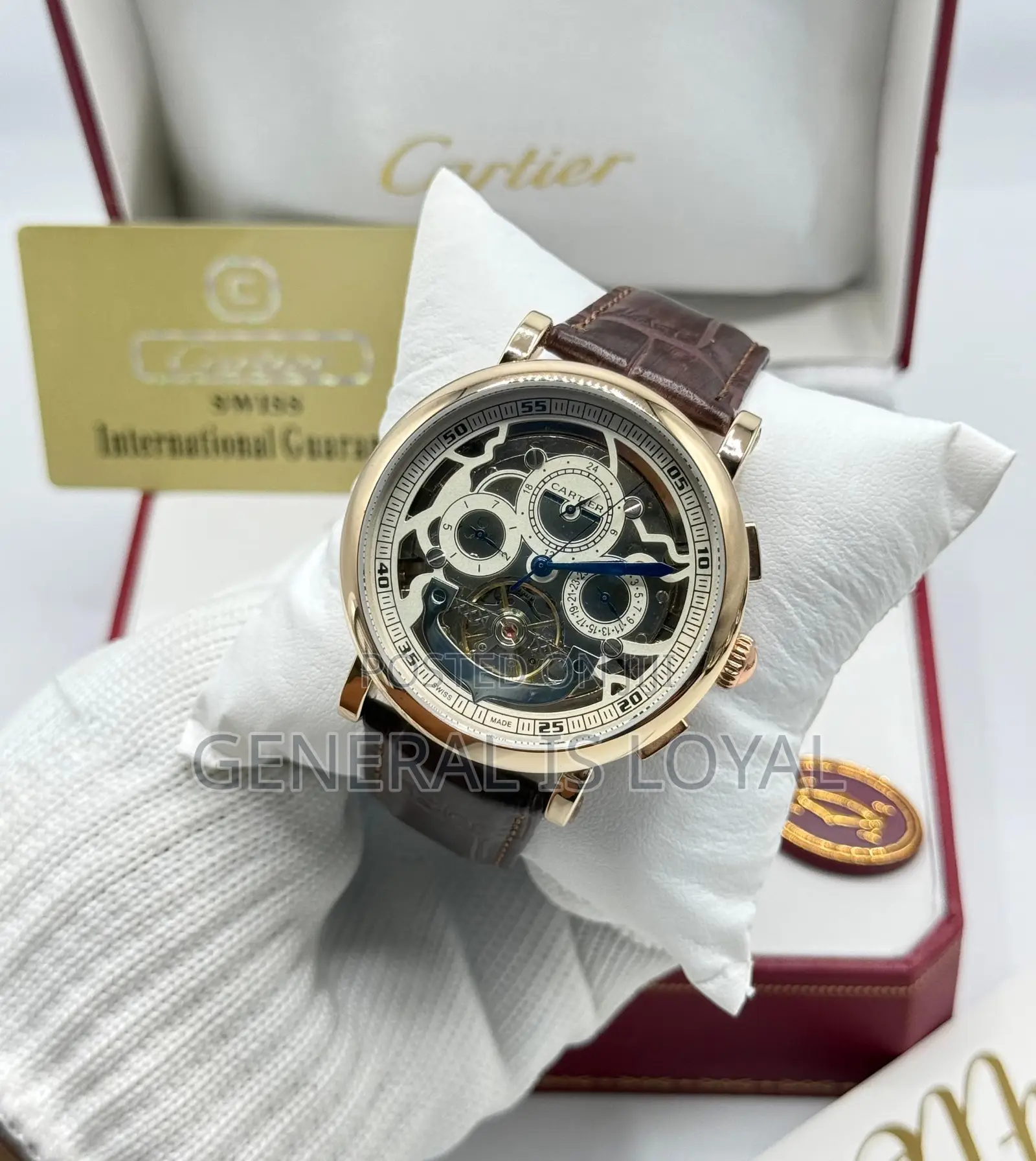 Gold-Tone Cartier Automatic Wristwatch With Skeleton and Multi-Dial