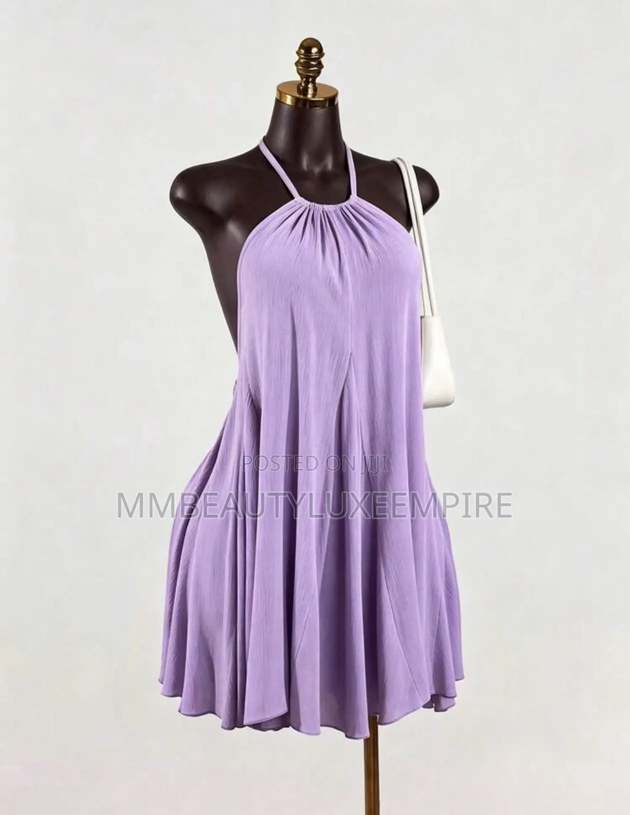 SaltGleam SaltGleam Pleated Backless Halter Mini Dress
