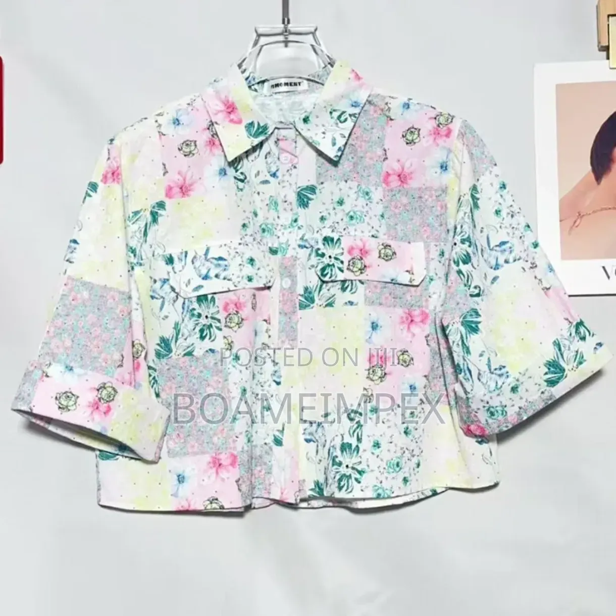 Women’s 2-Piece Floral Shirt Shorts Set – Multi-Color Pastel Pink