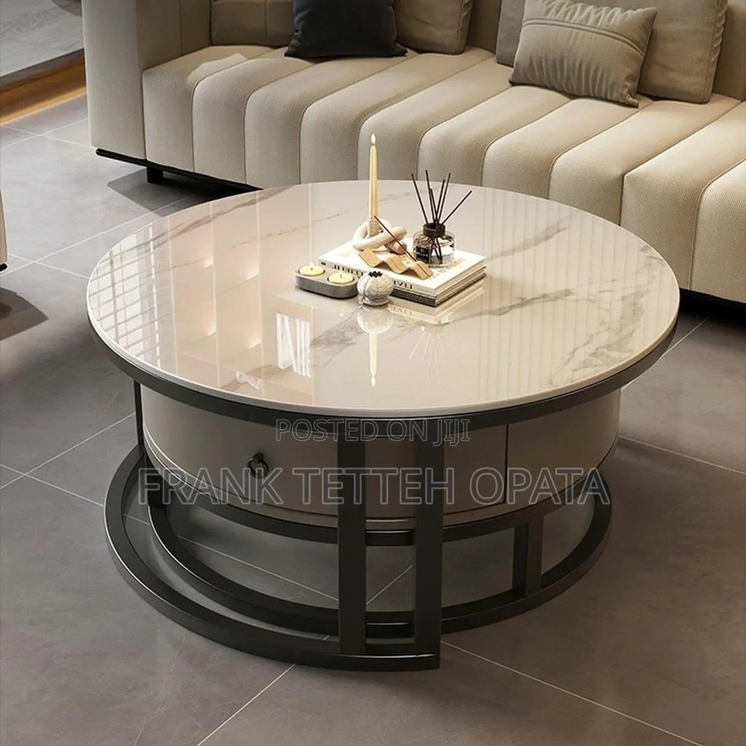 Modern Center Coffee Table Set Marble Top