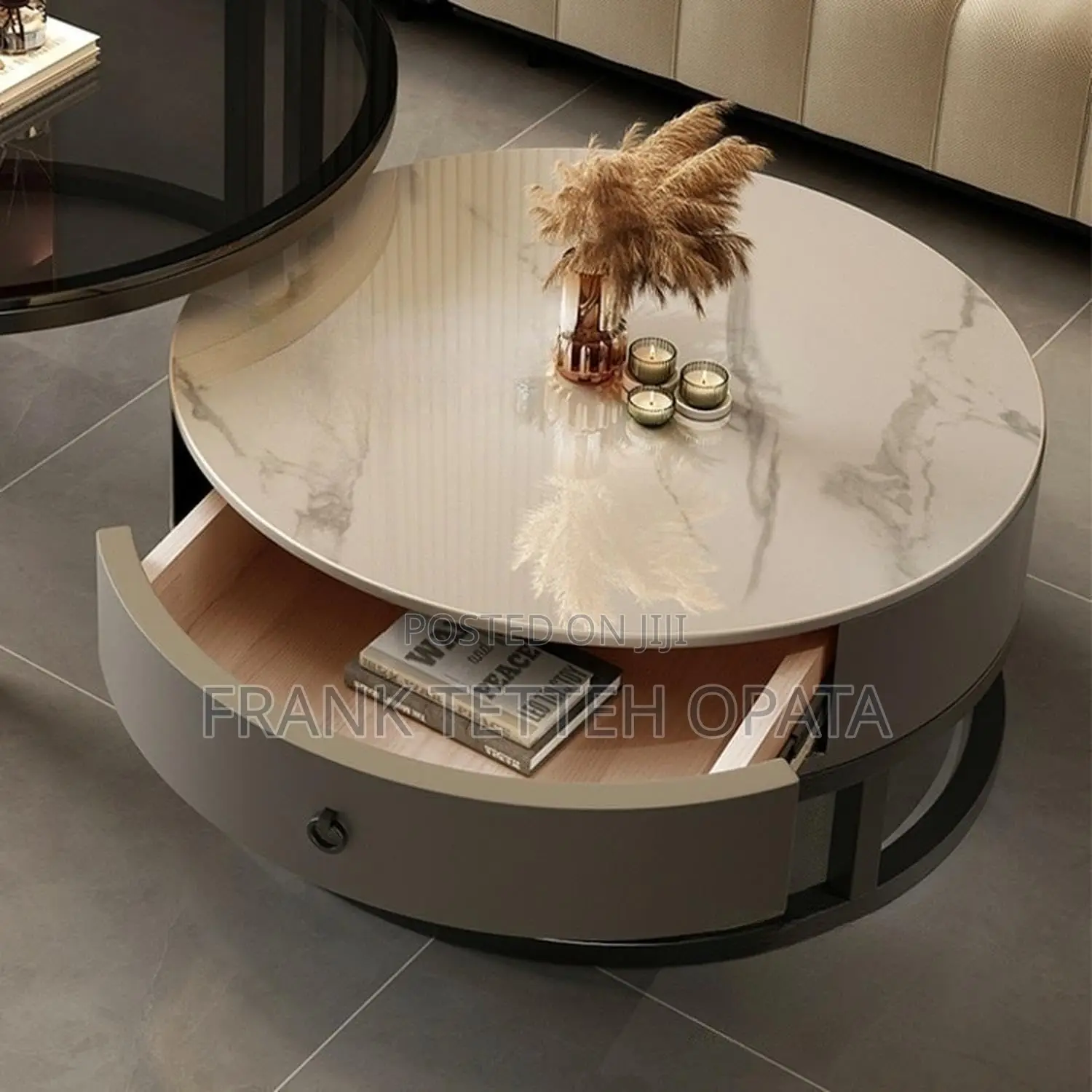 Modern Center Coffee Table Set Marble Top