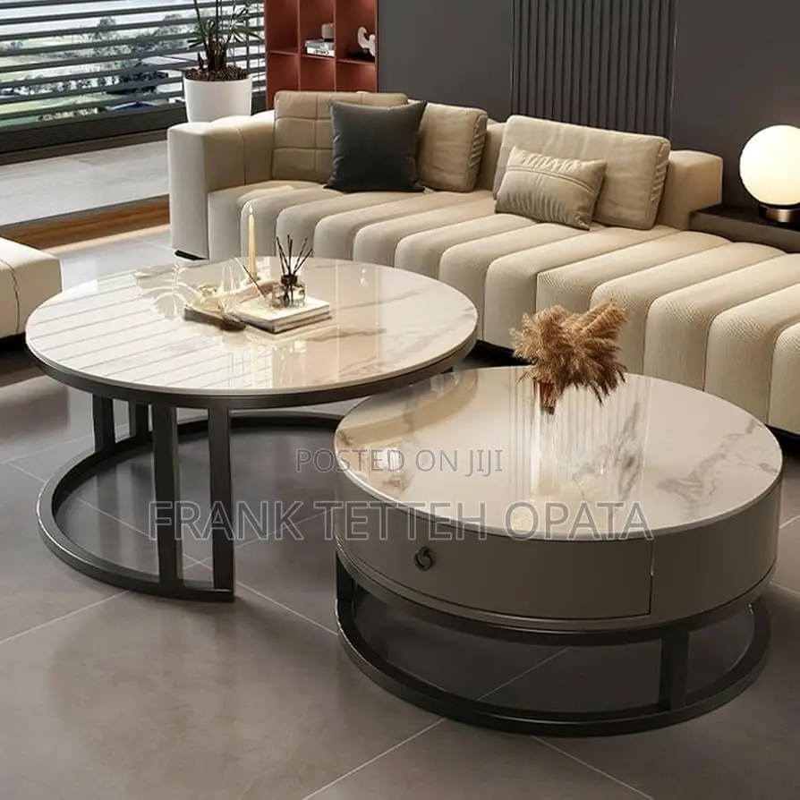 Modern Center Coffee Table Set Marble Top