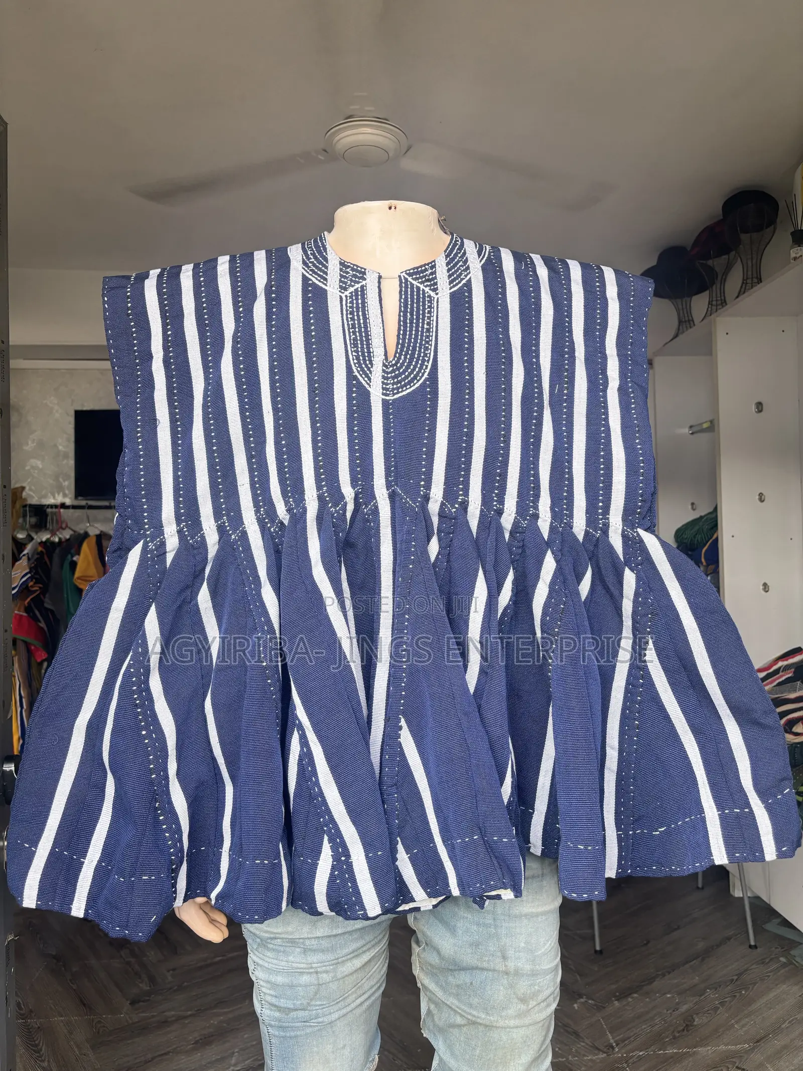 Blue and White Sleeveless Top