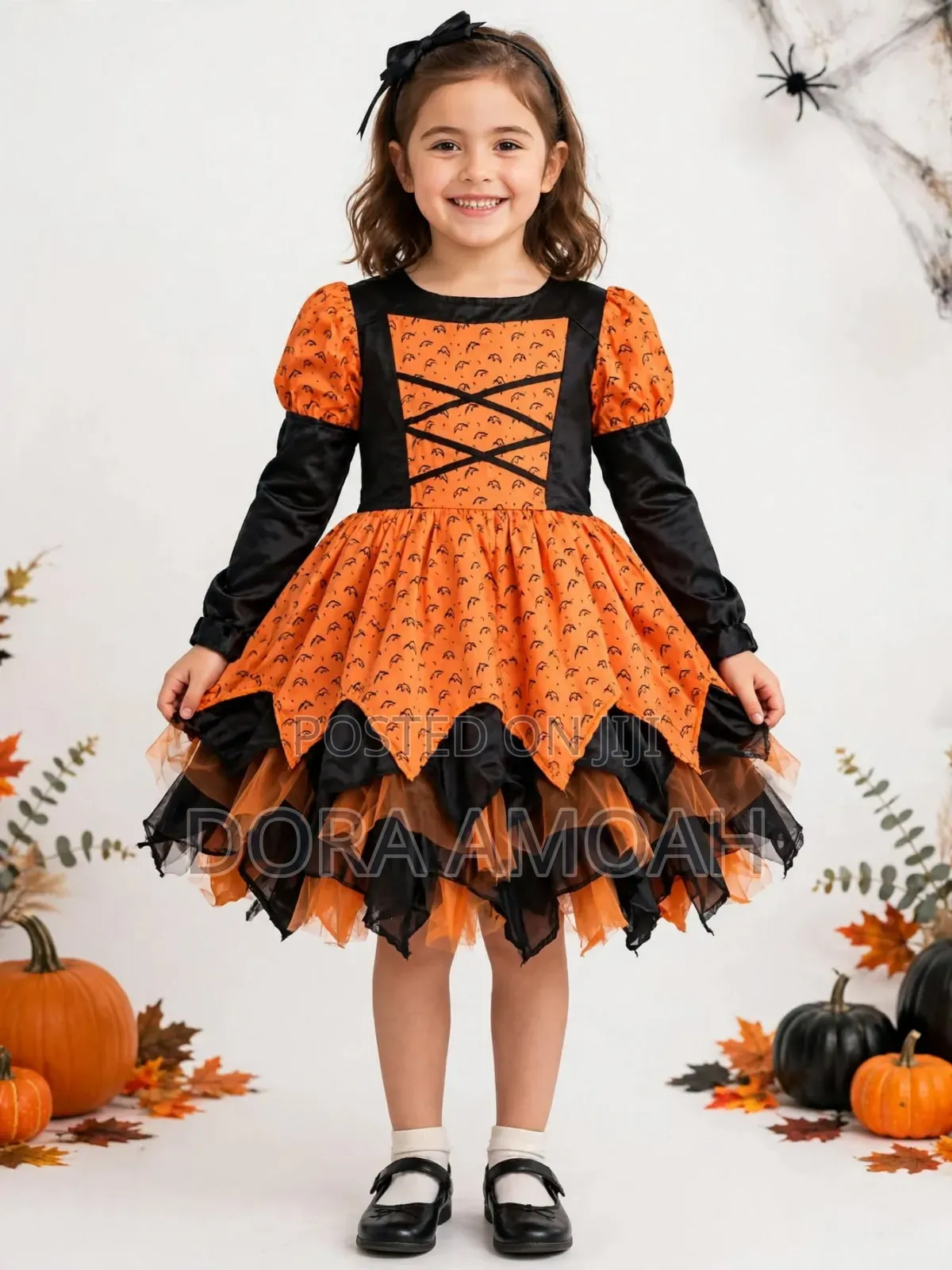Kids Halloween Pumpkin Princess Tutu Dress - Orange Black"