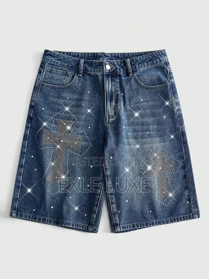 Rhinestone Cross Denim Jorts