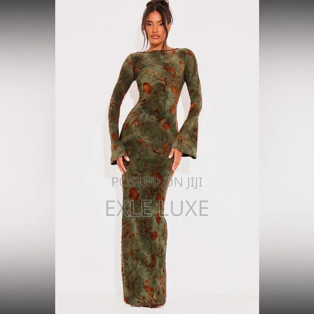 Green Floral Devore Maxi Dress