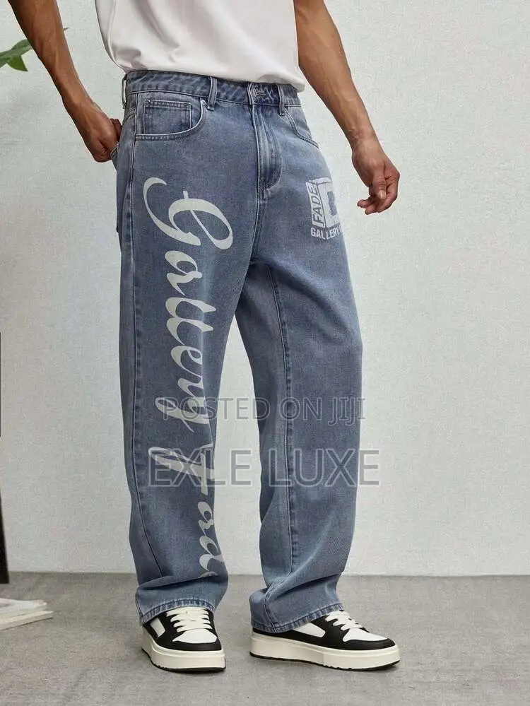 Blue Denim Graphic Baggy Jeans