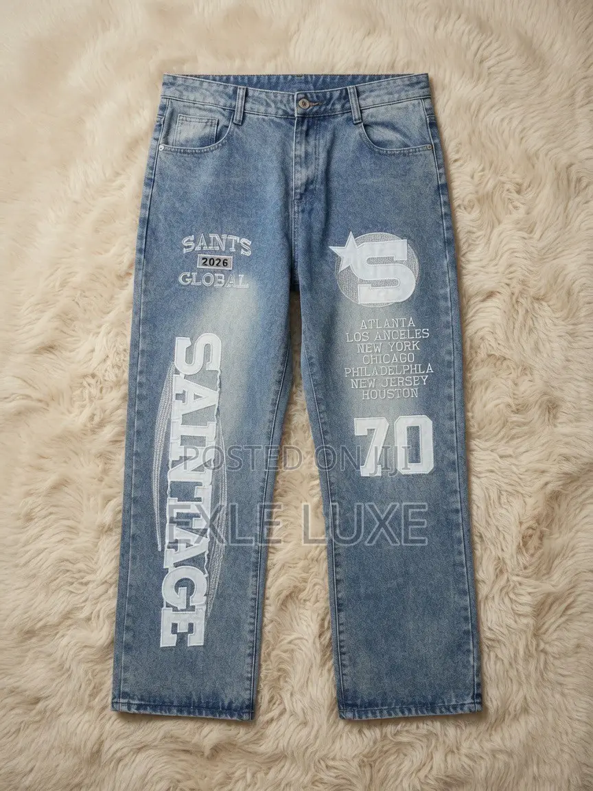 Blue Denim Graphic Baggy Jeans