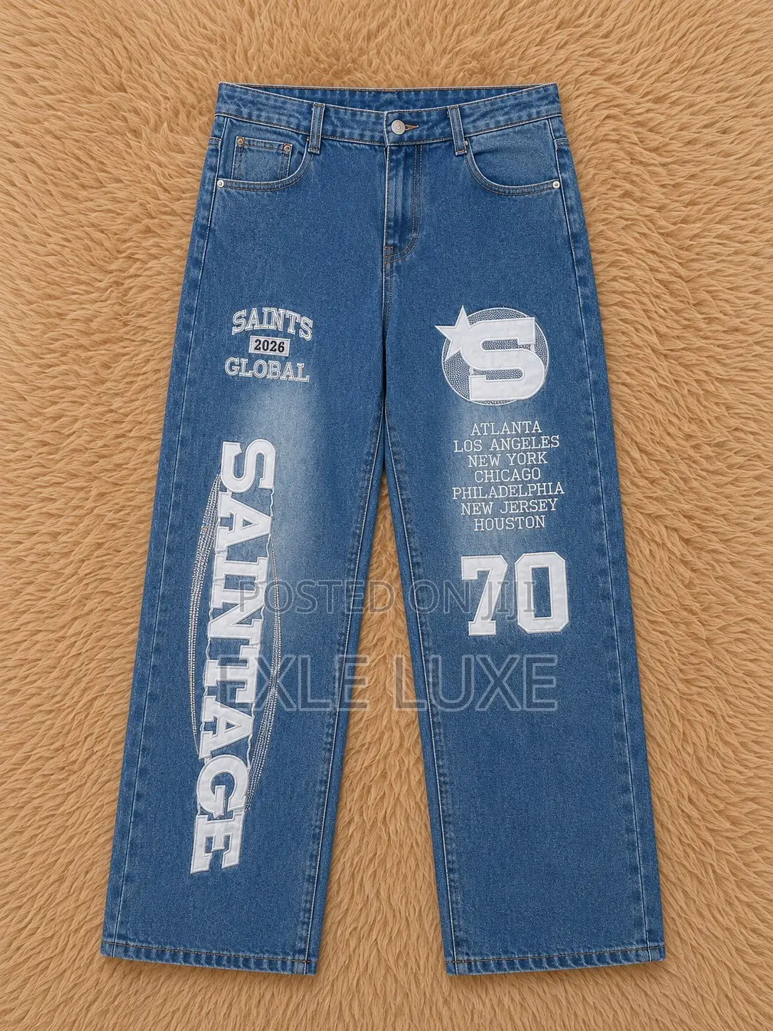 Blue Denim Graphic Baggy Jeans