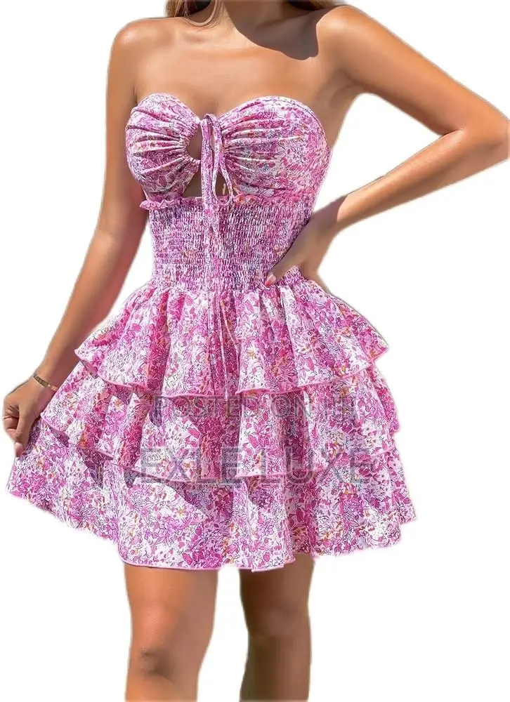Pink Floral Halter Mini Dress