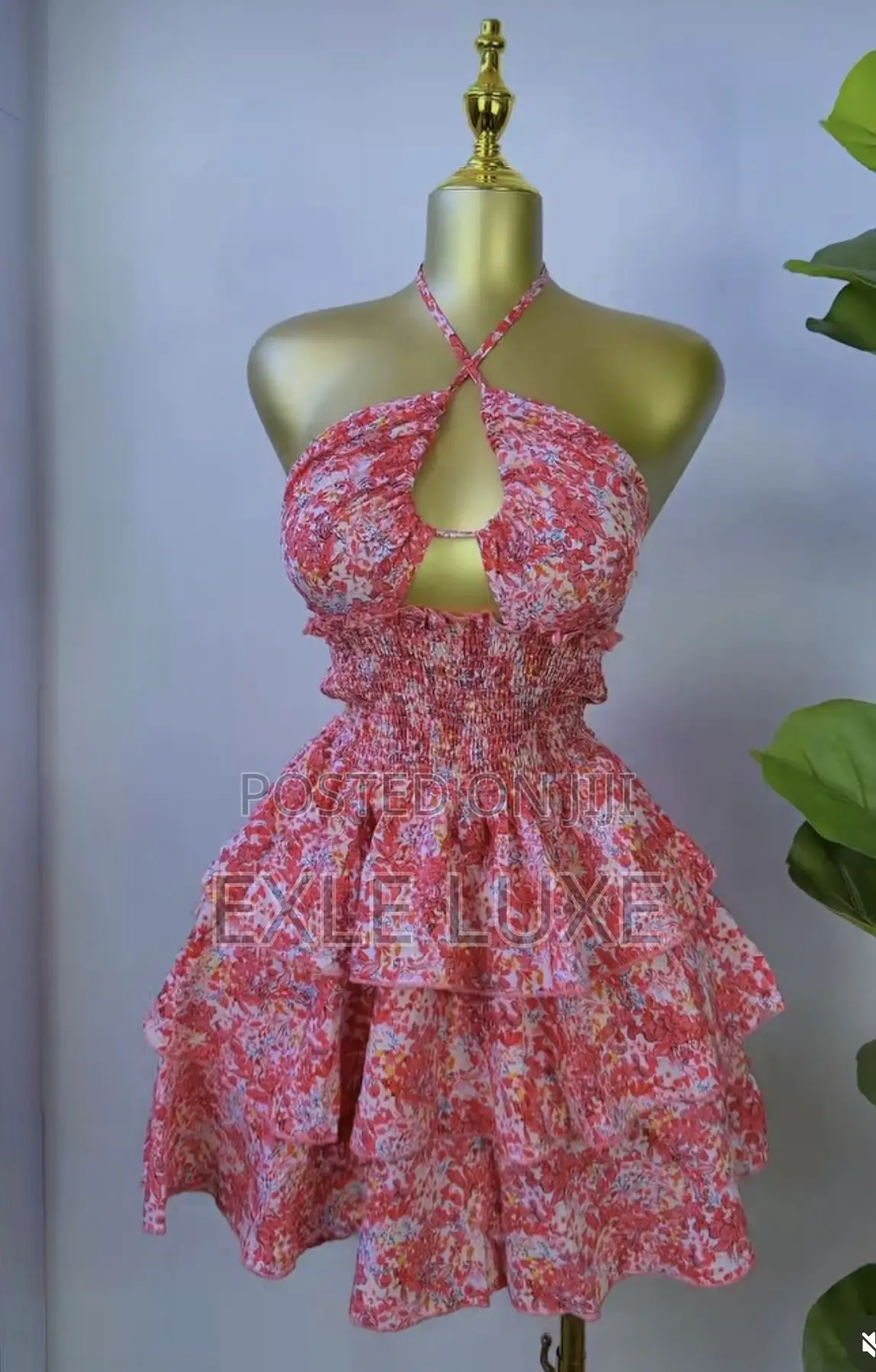 Pink Floral Halter Mini Dress