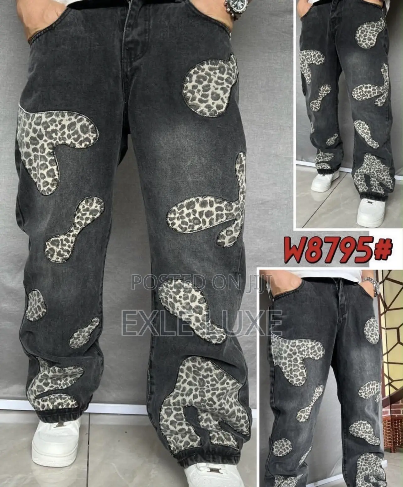 Black Leopard Distressed Jeans