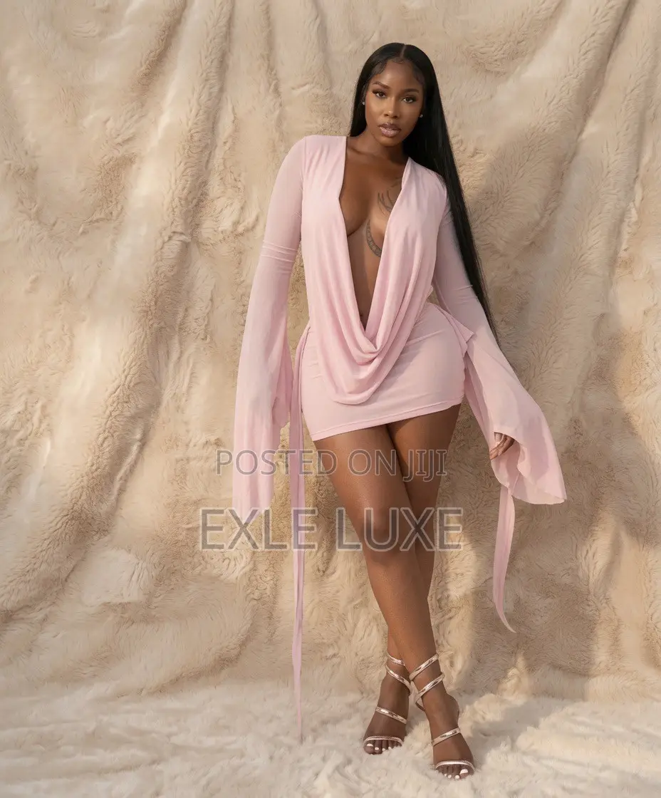 Pink Mesh Cowl Neck Mini Dress